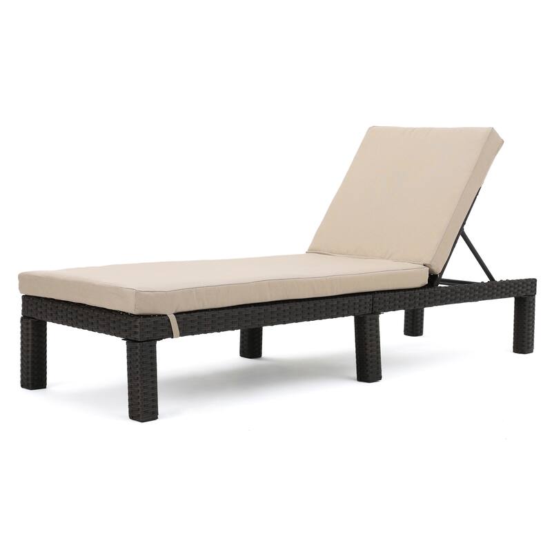 Roomfitters Puerta Outdoor Wicker Chaise Lounge with Water Repellent Cushion, Dark Brown and Beige