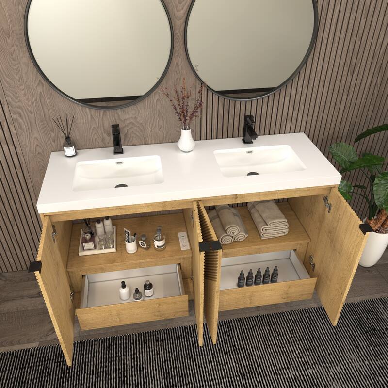 Milano 60" Freestanding Bathroom Vanity with Double White Acrylic Sink