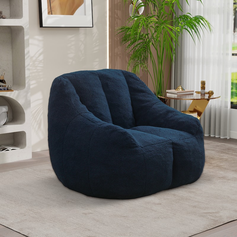Upholstered Bean Bag Chair,Modern Lazy Floor Sofa Chair - Dark Blue