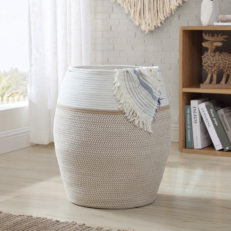16 x 16 x 18 Extra Large Storage Basket with Lid, Cotton Rope