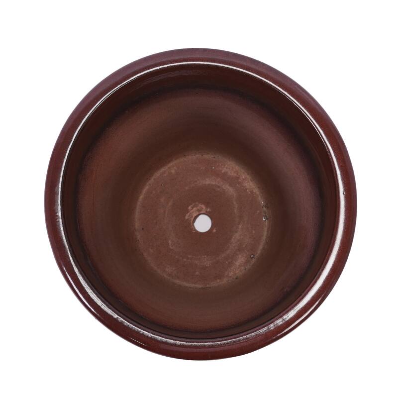 Handmade Glazed Ceramic Planter Set of 3, 16/13/10 Inch Diameter, Horizontal Rib Design