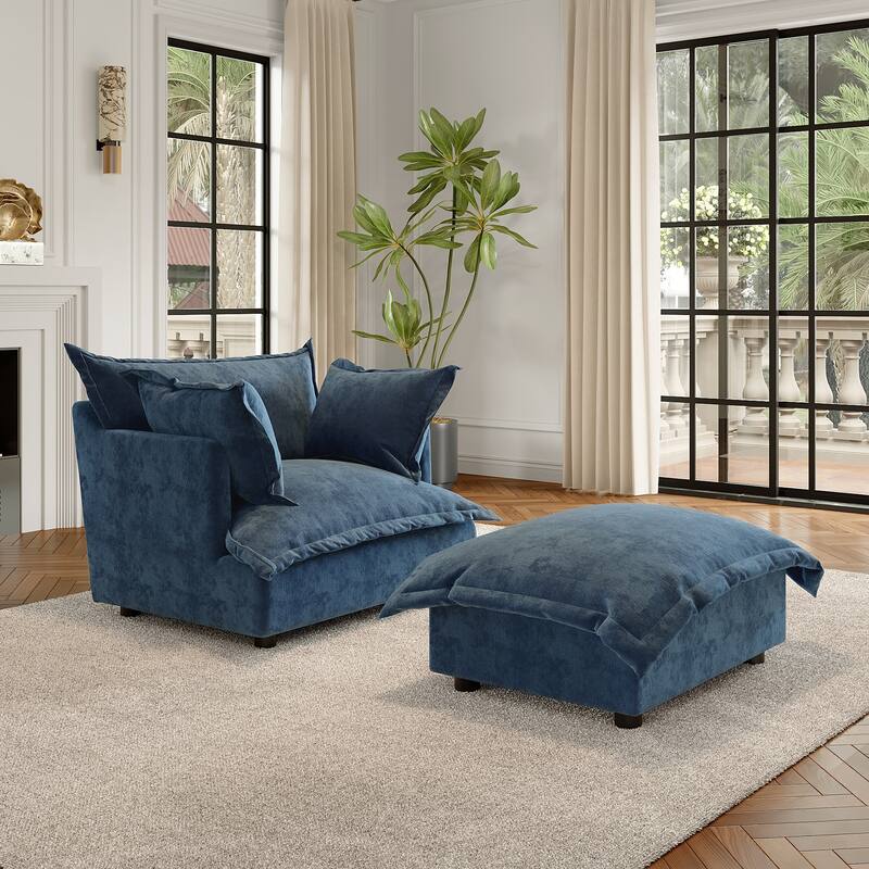 Modern Cloud Chaise Longue Accent Chair with Ottoman set