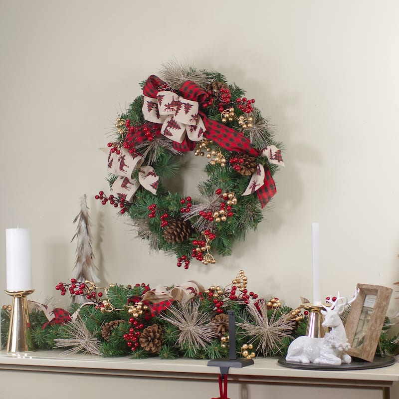 Bows and Berries Artificial Christmas Wreaths - 24-Inch Unlit - 24"