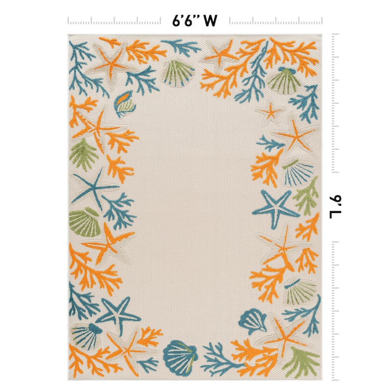 World Rug Gallery Indoor/Outdoor High-Low Textured Area Rug, Coastal Border Easy-Clean Patio Rug