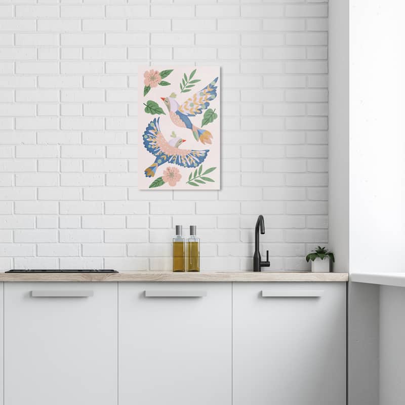 Wynwood Studio Canvas Animals Lovely Birds Blue and Modern & Contemporary Wall Art Canvas Print - Blue, Pink - 24 x 16