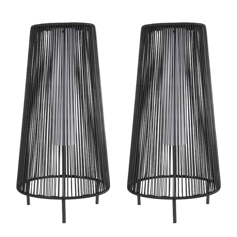 2-Pack Outdoor All-Weather Rattan Solar Light Patio Floor Lamp For Porch