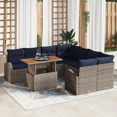 vidaXL 9 Piece Garden Sofa Set with Cushions - 92.1×92.1×27.2