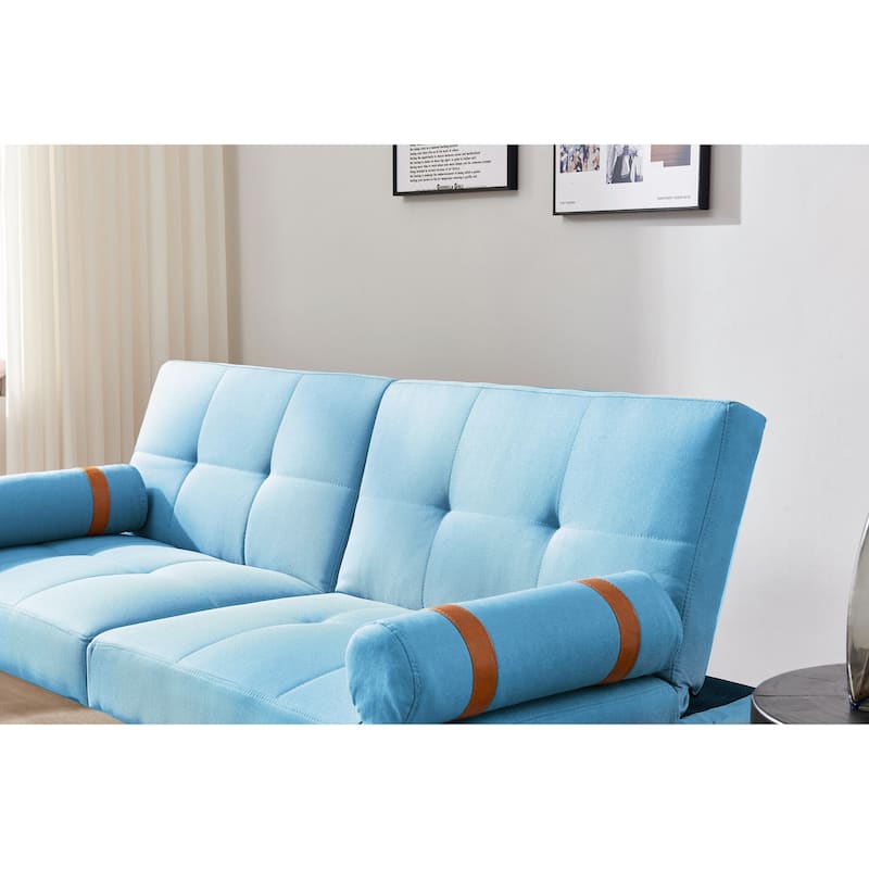 Convertible Sofa Bed Futon with Solid Wood Legs in Linen Fabric