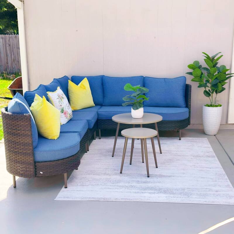 MAISON ARTS 8-Piece Outdoor Sectional Sofa Set Wicker Conversation Set with Thick Cushion and 2 Round Table