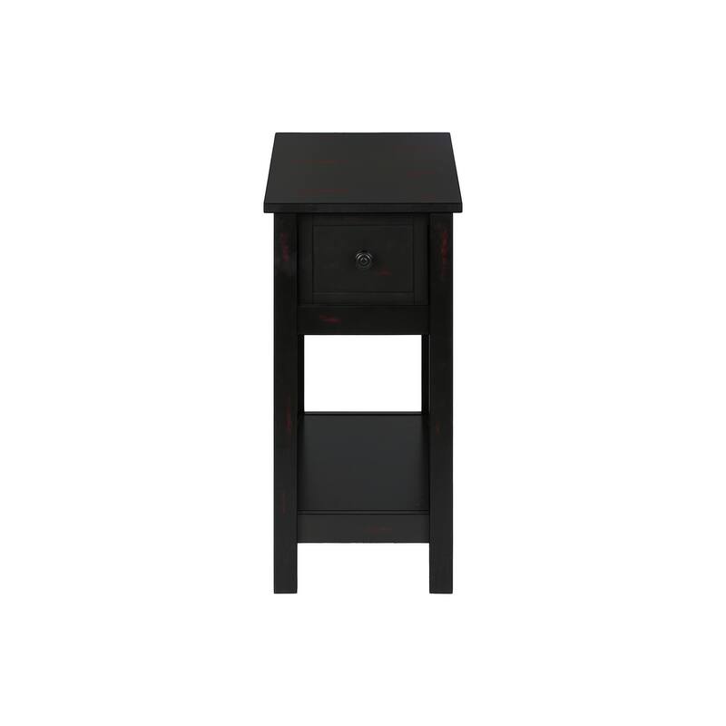 Accent Table, 2 Tier, End, Lamp, Nightstand, Side Table, Narrow, Small, Storage Drawer, Bedroom, Black Veneer, Transitional