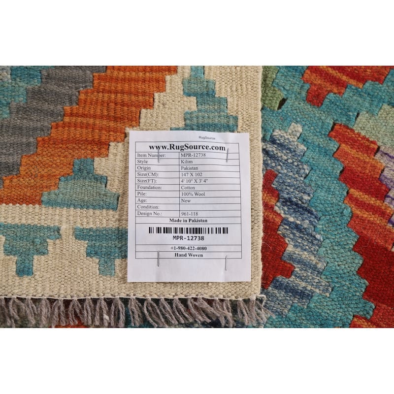 Multicolor Kilim Accent Oriental Area Rug Hand-Woven Wool Carpet - 3'4"x 4'10"