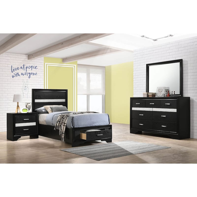 Miranda 4-Piece Storage Bedroom Set with Glittering Stripes