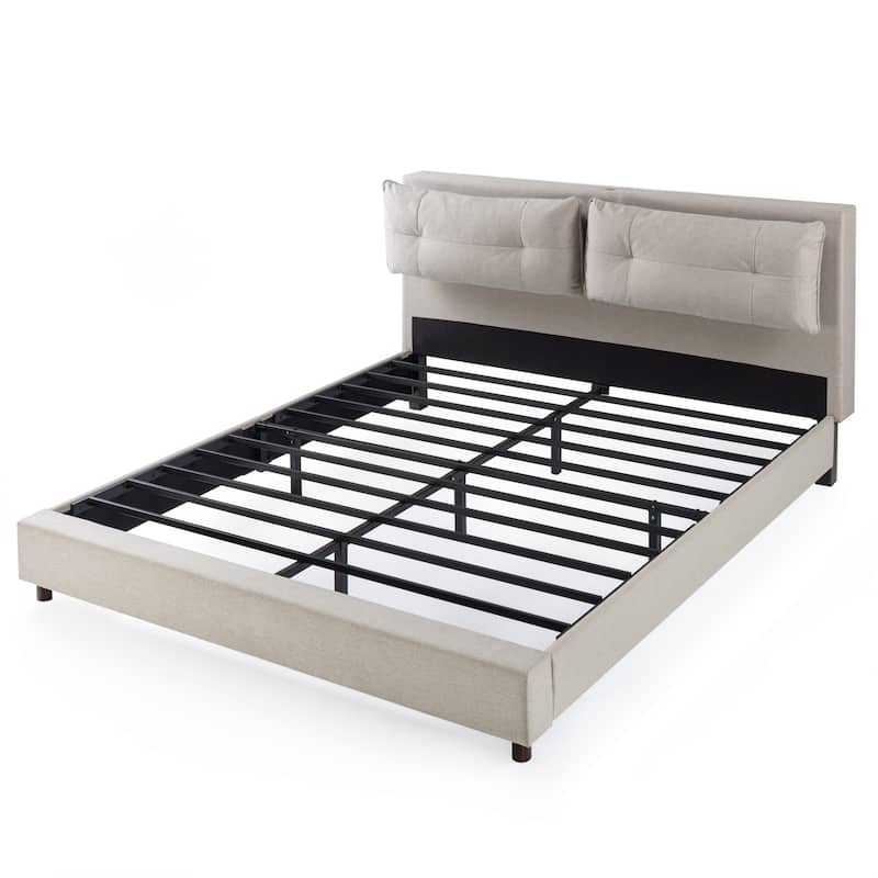 Priage by ZINUS Beige Metal Platform Bed with Reclining Headboard and USB Ports