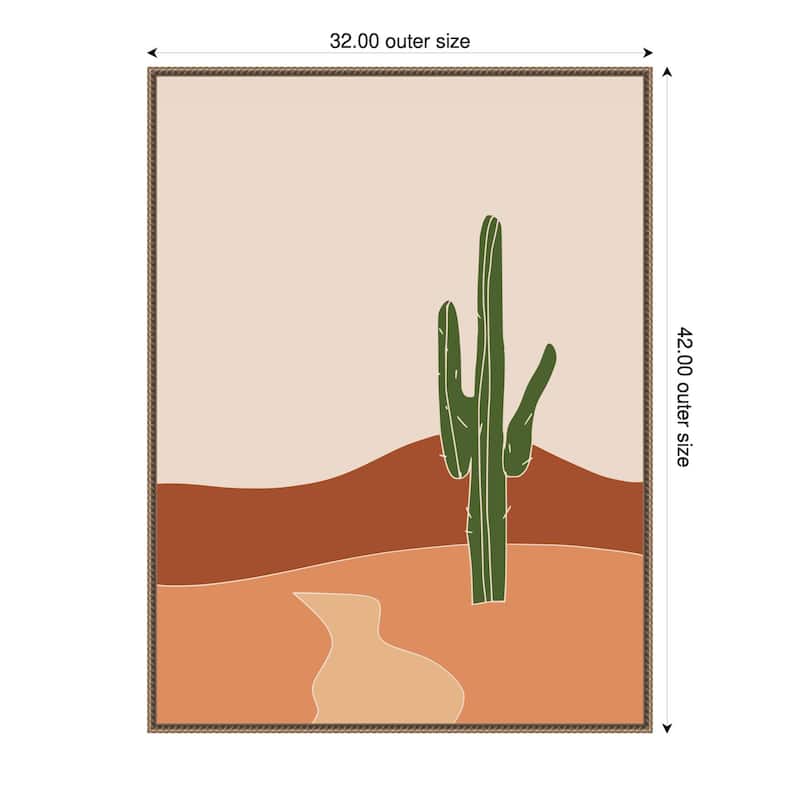 Cactus Against Earthy Brown And Beige Tones by Little Dean Framed Canvas Wall Art Print - Sylvie Beaded Gold - 32 x 42 in