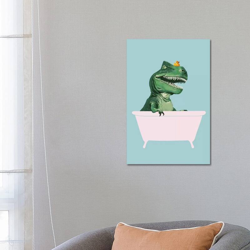 iCanvas "Playful T Rex In Bathtub In Green" by Big Nose Work Canvas Print - 26x18x1.5
