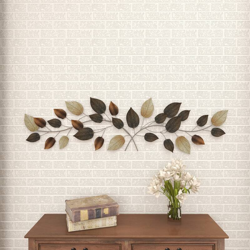 Bronze Metal Long Textured Leaf Home Wall Decor with Multiple Shades