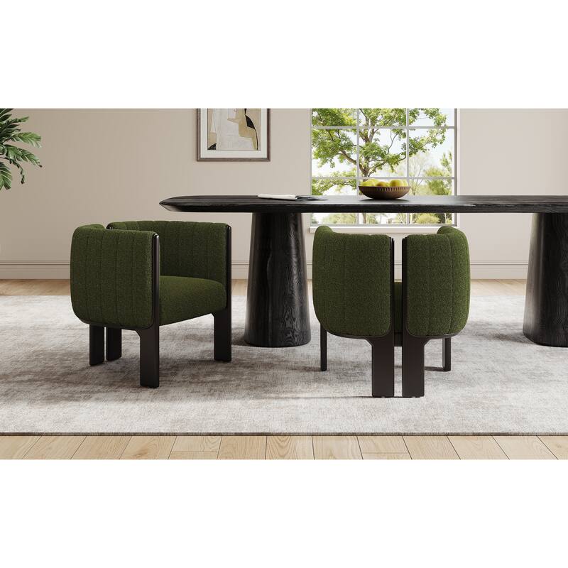 Modern Dining Chairs, Boucle Fabric Accent Chairs for Living Room, Upholstered Lounge Armchair with Wood Frame, Set of 2