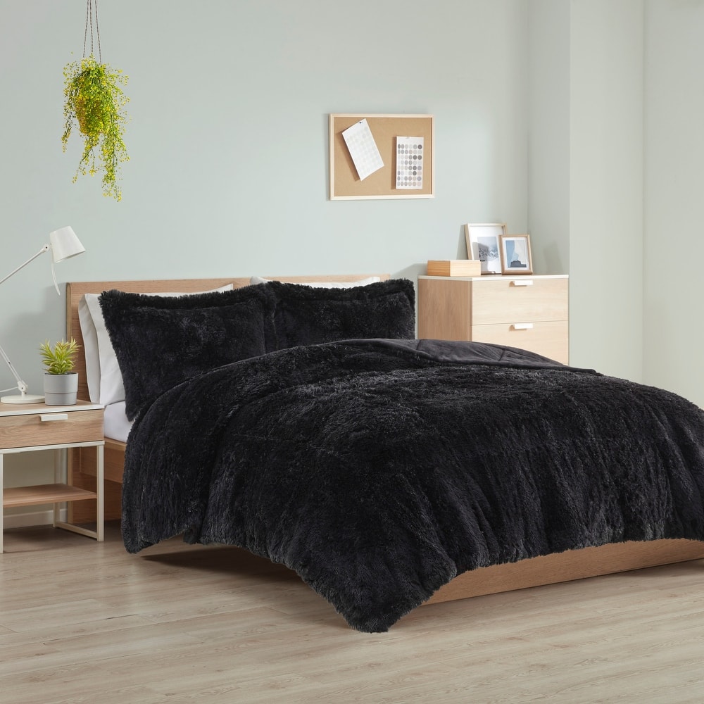 Intelligent Design Leena Shaggy Long Fur Comforter Mini Set