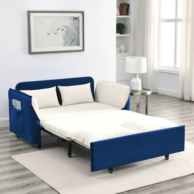 Velvet Loveseat, Convertible Sofa Bed w/Pull Out Bed & 2 Pillows