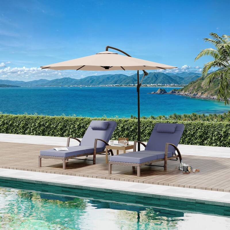 Outdoor Chaise Lounge Chairs Set of 2, Patio Rattan Reclining Chair with 5-Position Adjustable Backrest
