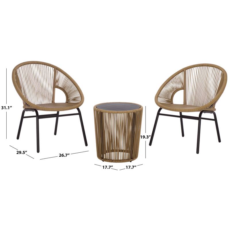 SAFAVIEH Outdoor Patio Furniture Otto Rattan 3-Piece Set - 27"W x 30"D x 31"H