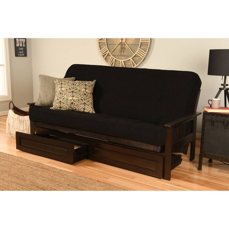 Porch & Den DeSoto Espresso Full-size Wood Storage Futon Set with Mattress - Canton Black