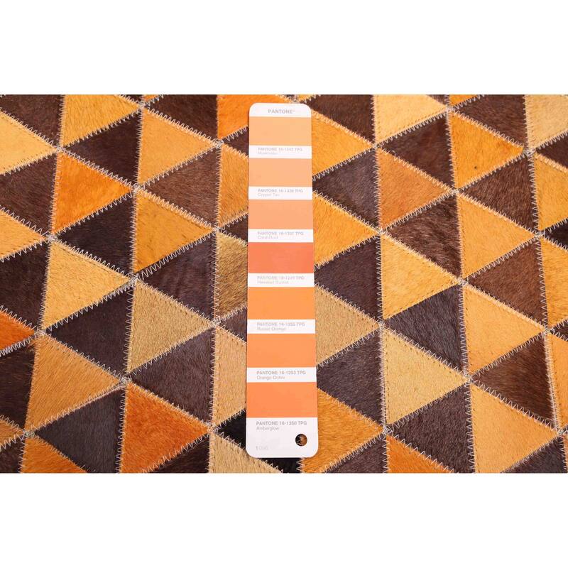 ECARPETGALLERY Handmade Cowhide Patchwork Orange Leather Rug - 8'0 x 10'0