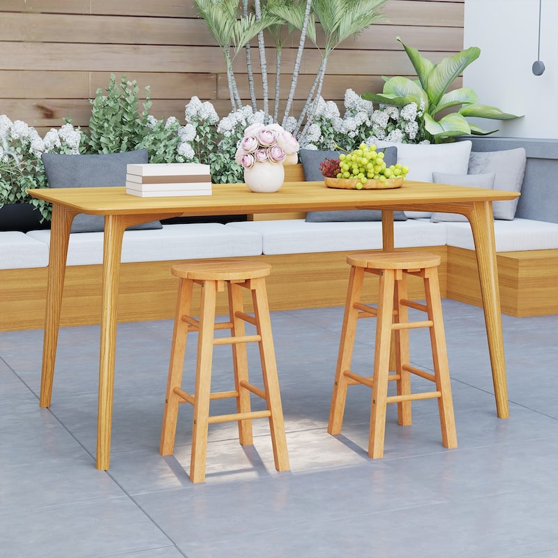 Gymax 24-Inch Outdoor Wood Bar Stools Set of 2 w/ Round Seat Footrest