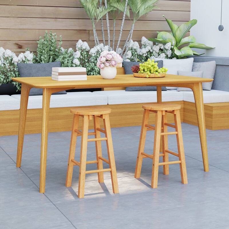 Gymax 24-Inch Outdoor Wood Bar Stools Set of 4 w/ Round Seat Footrest