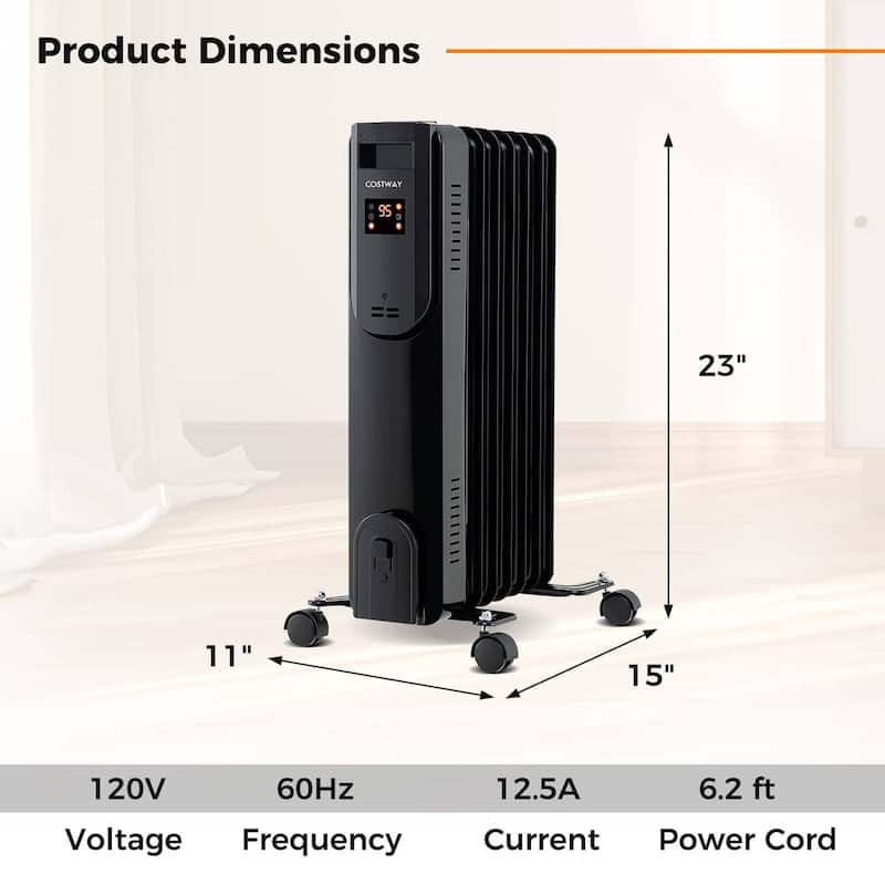 Costway Oil Radiant Heater with Adjustable Thermostat Remote Overheat - See Details