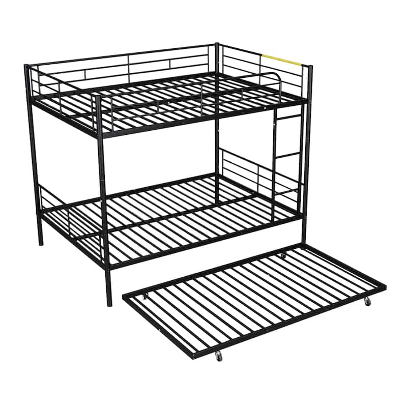 Metal Bunk Bed Convertible Bed Frame w/ Trundle, Guardrails