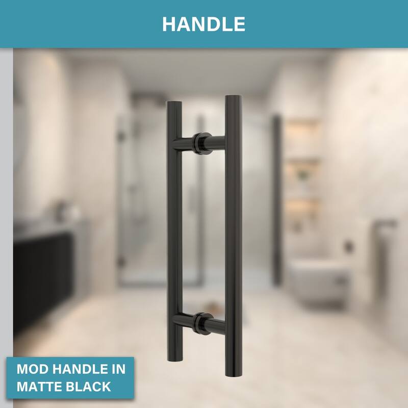 72" x 76" Pivot Semi-Frameless Shower Door in Black Finish with Tempered Glass - 76'' x 72''