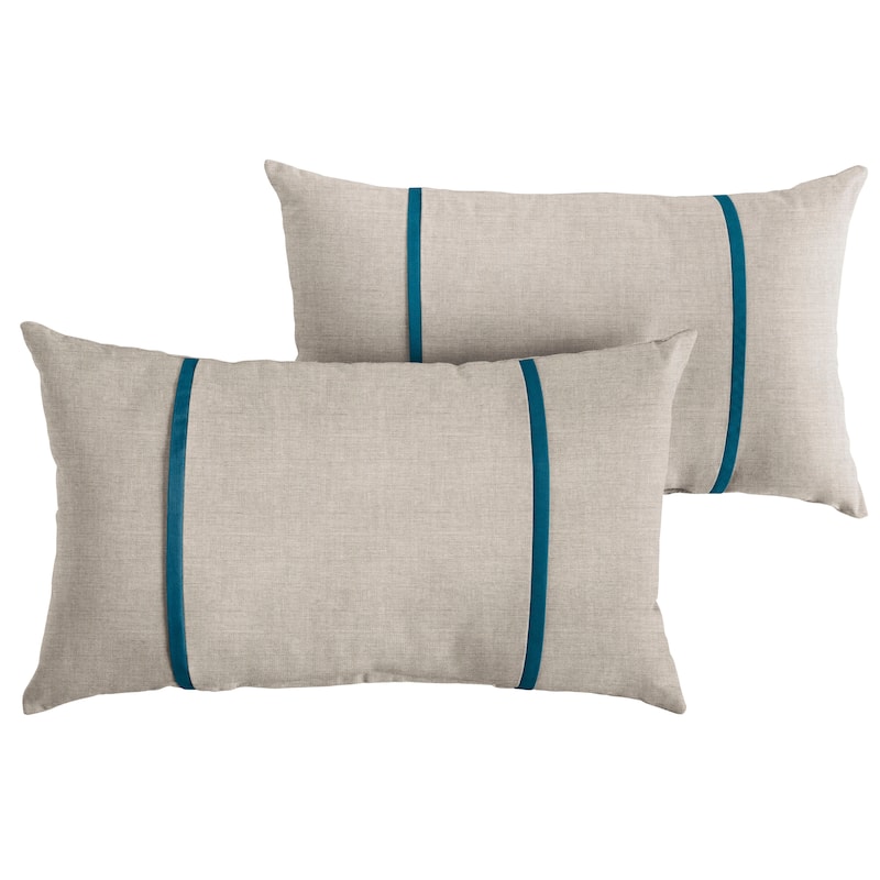 Sorra Home Sunbrella Outdoor Double Petite Flange Pillow Set of 2 - Sunbrella - Cast Silver/Spectrum Peacock - 16 in H x 26 in W x 6 in D