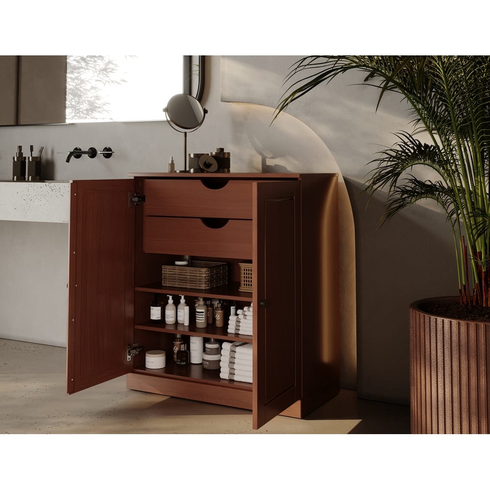 Palace Imports 100% Solid Wood Bathroom Storage Cabinet, Raised Panel Doors, 2 Drawers, Adjustable Shelves