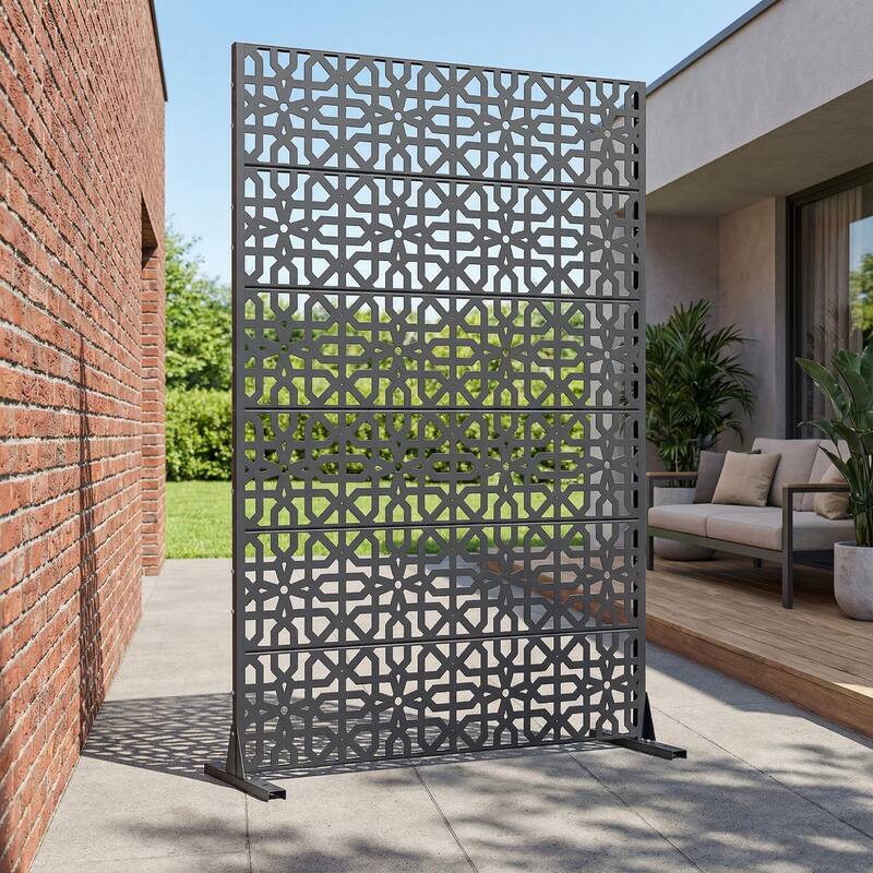 Dovelina 72'' x 47'' Privacy Metal Screen Fence Panel - Dark Grey - 72*47
