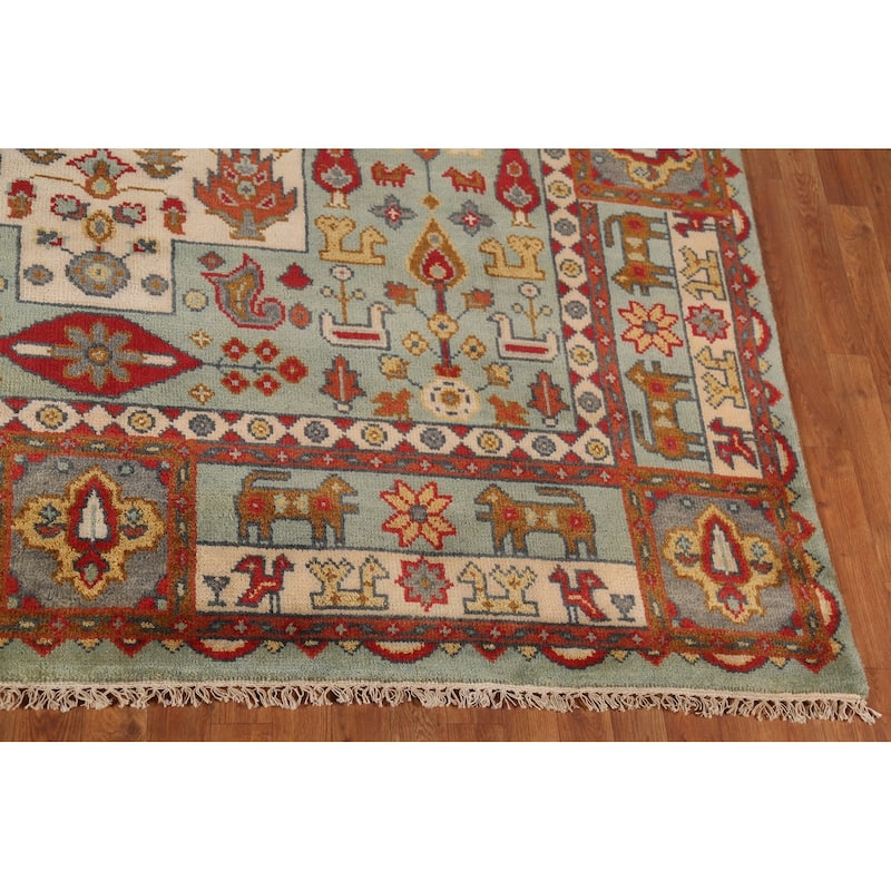 Tribal Green Geometric Heriz Serapi Area Rug Hand-Knotted Wool Carpet - 7'11"x 9'10"