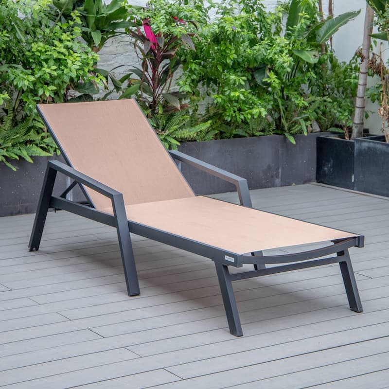 Marlin Outdoor Sun Chaise Lounge Chair with Arms - Stackable Mesh Recliner for Pool, Beach, Patio, Garden, Deck or Backyard