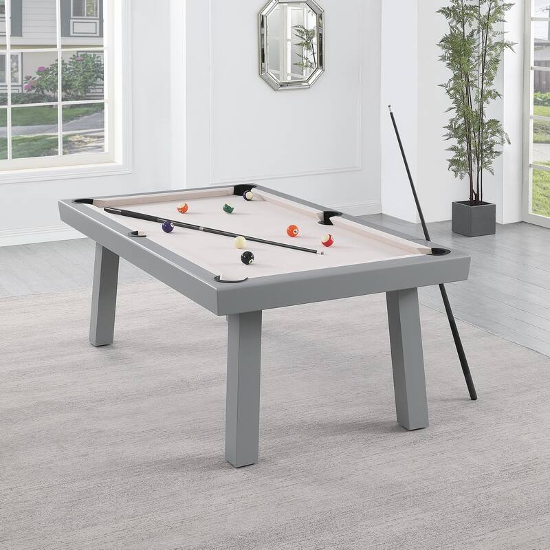 Laguna Indoor/Outdoor 7ft Slate Pool Table Dining Set with 2 Benches & Accessories, Cement Finish