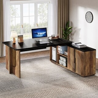 74.8-in Executive Desk, L Shaped Computer Desk with Cabinet - Bed Bath ...