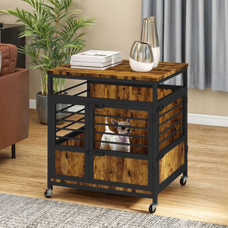 Moasis Dog Crate Dog Kennel Indoor Furniture End Table With Wheels
