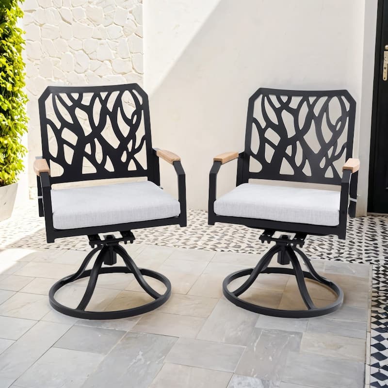 Patio Aluminum Swivel Rocker Chairs with Sunbrella Fabric Cushions( Set of 2) - Brown
