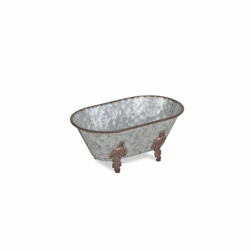 HomeRoots 5" Gray Metal Hand Painted Decorative Tub Tabletop Sculpture - 8.5' X '4.5' X '7.5