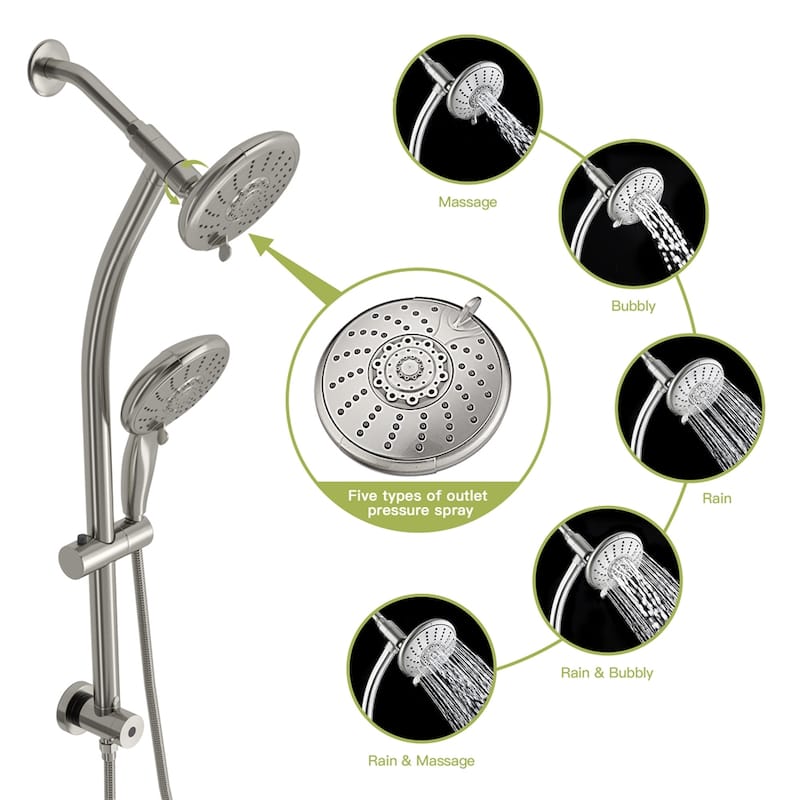 5" Multi Function Dual Shower Head with Adjustable Slide Bar