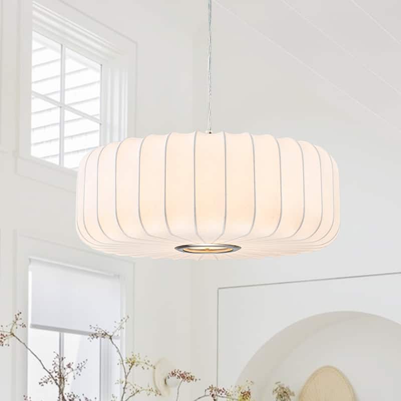 Dimmable Drum 1-Light Hanging Dining Pendant with Silk Shade - 20.1 in