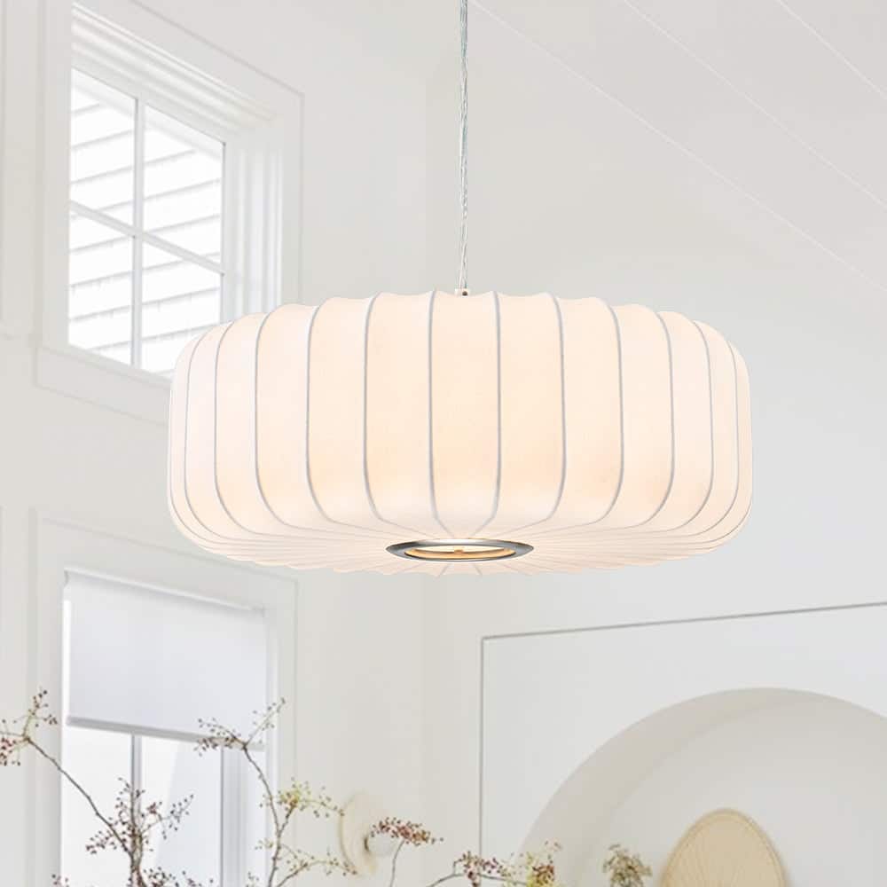 Dimmable Drum 1-Light Hanging Dining Pendant with Silk Shade - 20.1 in
