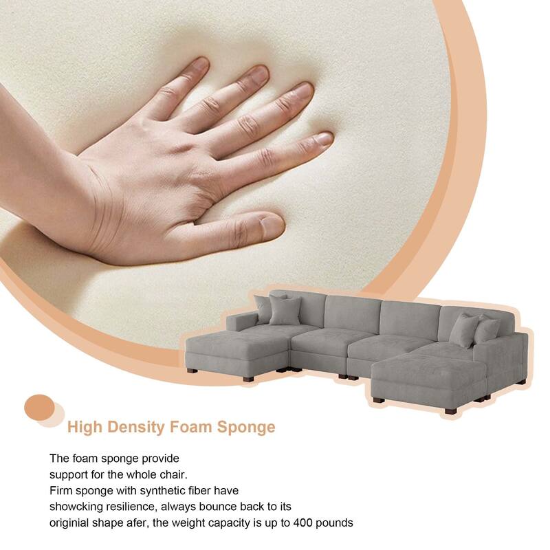 Oversized Chenille Modular Sectional Sofa Conversation Set with 2 Ottomans