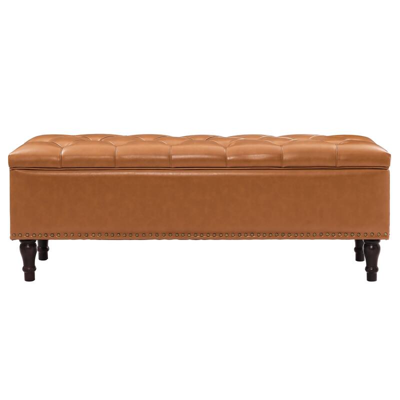 Tufted Storage Bench, Upholstered Ottoman with Storage - 50.8" W X 17.1" D X 18.3" H
