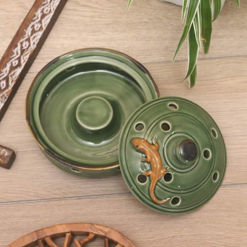 Novica Handmade With Polka Dots Porcelain Mosquito Coil Holder