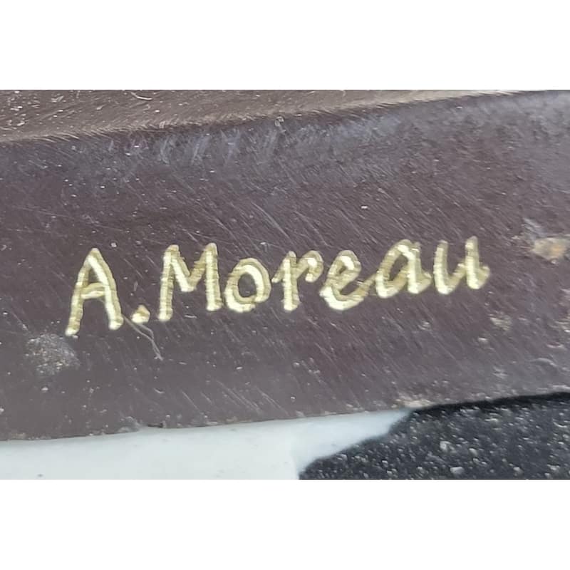 Signed Moreau Beauty Ribbon Dancer Bronze Sculpture Marble Base Statue Figurine
