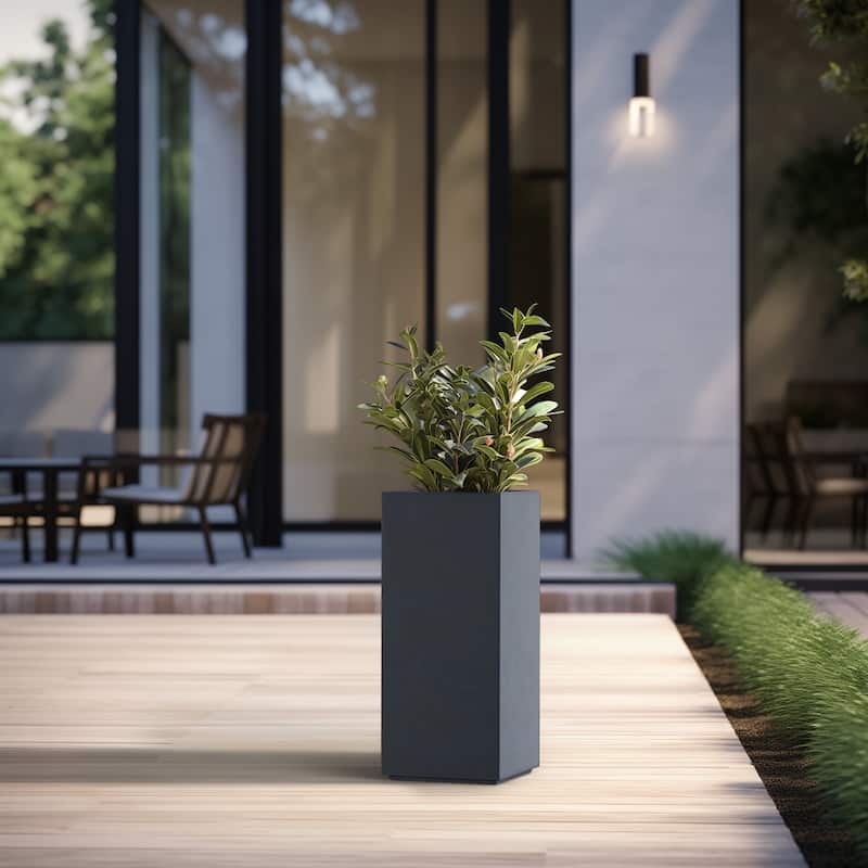 Tall Concrete Rectangle Plant Boxes / Large Indoor and Outdoor Flower Planters - 24 Inch High - Granite Gray